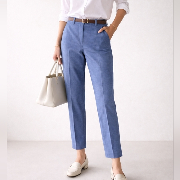 LOFT Riviera Slim Blue Ankle Pants Size 2 Cotton Stretch Tailored Work Pants - Picture 2 of 12